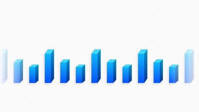 Blue 3D Bar Graph Animation Data Visualization Isolated on White
