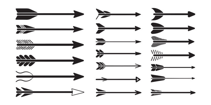 Collection of various professional arrow vectors with detailed feather designs for creative print projects.