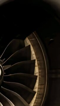 Vertical video: Filming engine inlet on ramp showing fan blades rotating revealing shroud rim