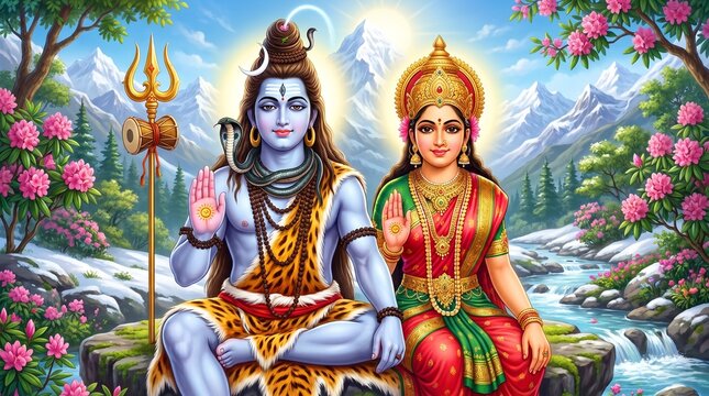 Shiv Parvati Spiritual Aesthetic Wallpaper &ndash; 4K HD Desktop Background (16:9)