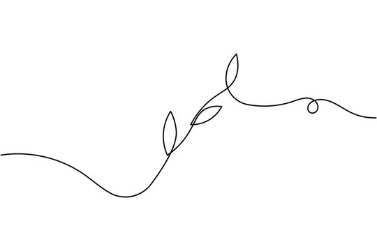 Plant branch leaves sign icon continuous one line drawing on white background minimalist botanical arts symbol outline vector illustration