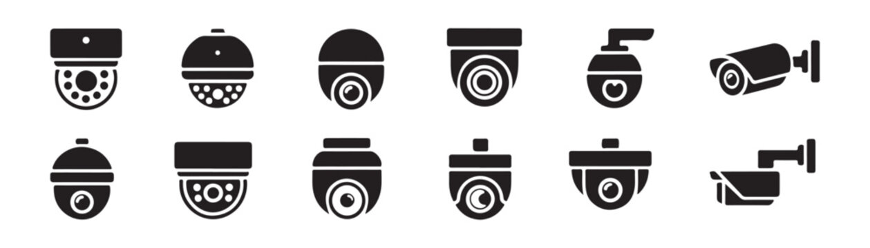 Cctv security camera vector icon set. security camera for home and business protection.