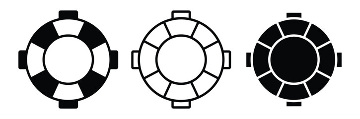 Naklejka premium Three black and white circular icons with handles for interface design and user experience concepts