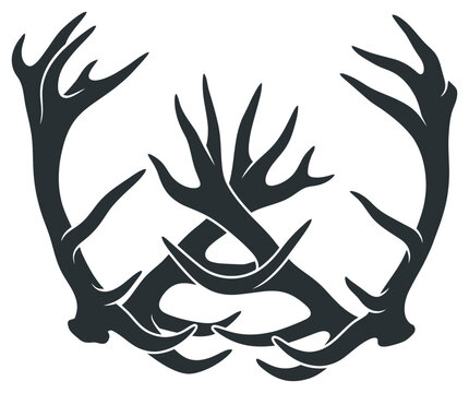 Antlers crossed deer horns in rustic minimalist vector illustration emblem artwork style
