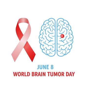 Brain tumor awareness symbol with pink ribbon and brain illustration