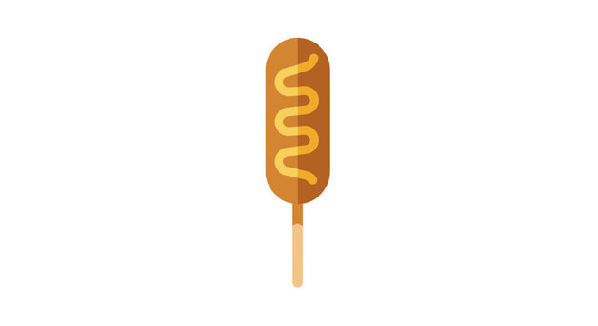 Corn dog with mustard drizzle on stick icon