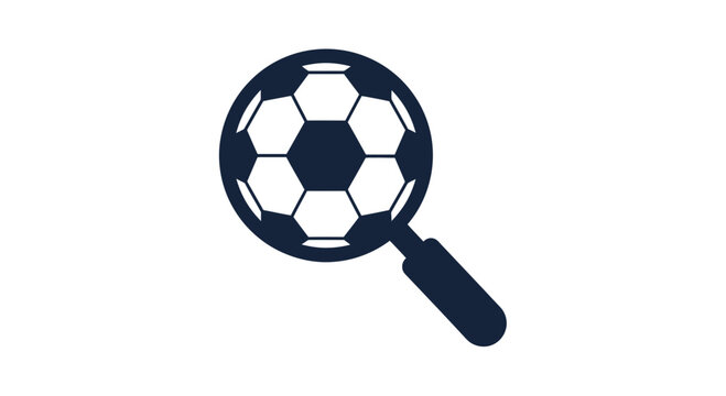 Soccer ball scouting icon with magnifying glass symbol