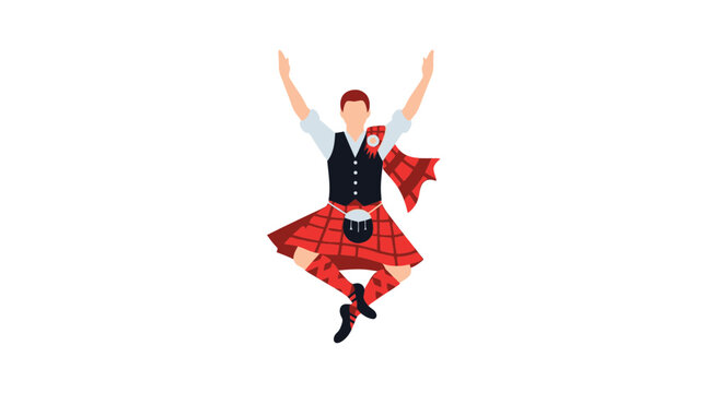 Man in traditional scottish kilt jumping during highland dance