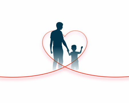 Happy Father's Day Banner with Father and Child Holding Hands Minimalist Line Art