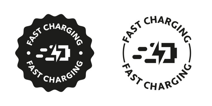 Fast charging. Vector stickers for battery, device or electric tool.