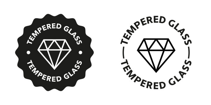 Tempered glass vector stickers for screen or window labeling.