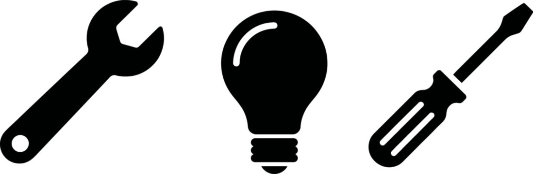 Streetlight Maintenance Icons Black Color Vector