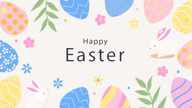 pastel easter egg pattern with floral elements and bunny illustration festive holiday background