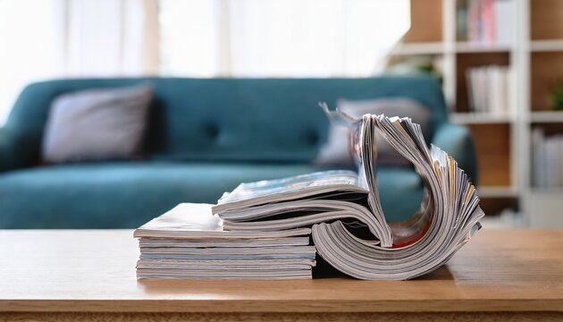 selective focus of stacking magazine place on table in living room