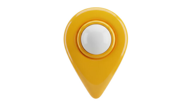 Single yellow location map pin icon on white background with location navigation position isolated technology destination traveling waypoint orientation tracking