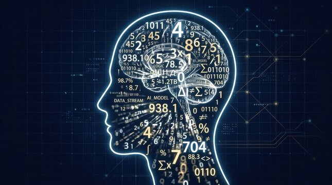 Artificial intelligence concept with data and numbers visualizing a human head