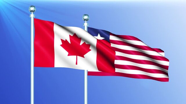 Liberia and Canada National Flag Waving on Pole Loop