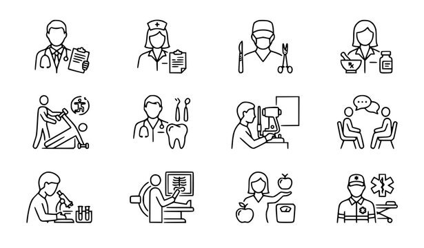 Healthcare jobs thin line icon set editable medical profession vector