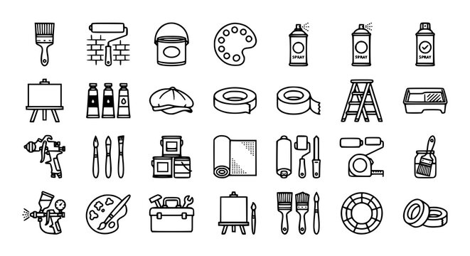 Painting tools icon collection with editable art and paint vector illustrations