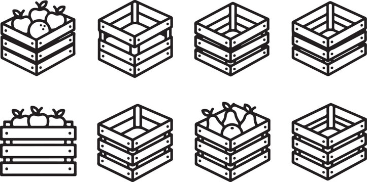 Black and white line art geometric abstract pattern cubes icons set Vector