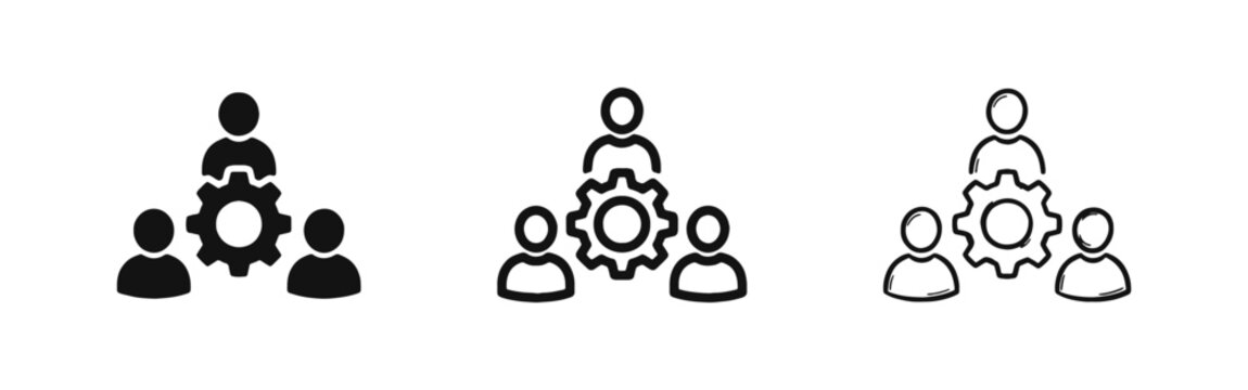 Teamwork and Operations Management Icons Set with Gear and People