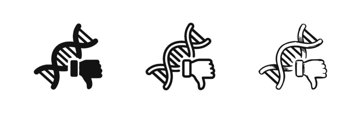DNA Helix with Thumbs Down Icons Set for Genetic Engineering and Ethics