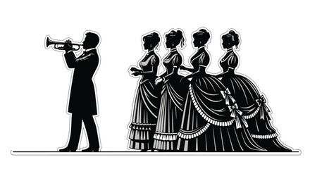 trumpet player and dancers in vintage dresses silhouette © Jewel