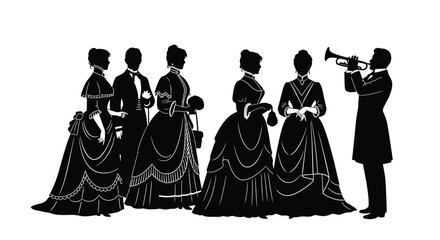 Victorian era people with musician black silhouette © Jewel