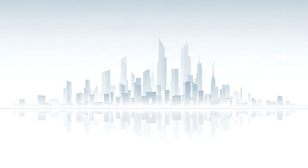 Fototapeta premium Minimalist high key silhouette of modern city skyline with architecture metropolitan building landscape panorama development construction conceptual