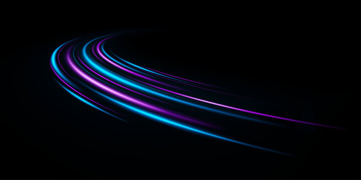 Fast motion with bright streaks, dynamic traffic flow and neon city energy. Electric trail with fast motion and glowing highway.