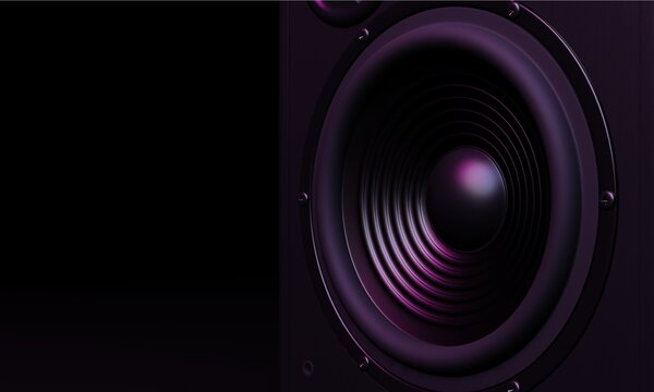 Speaker on black background with purple lighting 3d render
