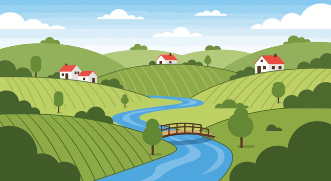 Small wooden bridge over river.