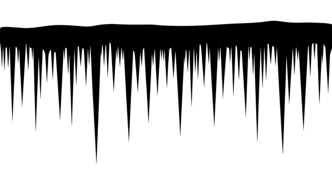 Black paint drips down from a straight edge on white background creating sharp icicle like shapes