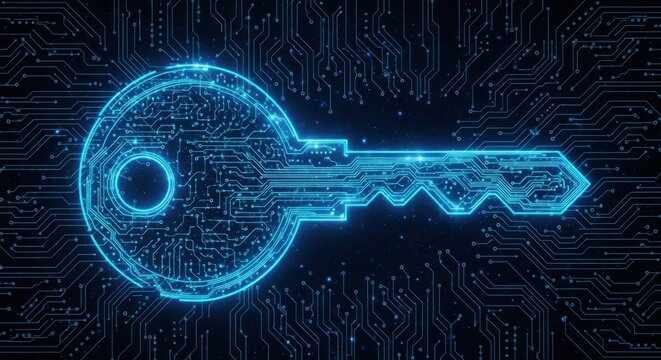 Digital key symbolizing access to secure technology and encryption systems