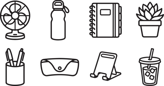 Collection of simple household objects line icons set vector Vector
