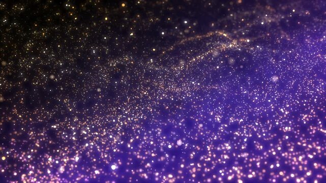 Golden glitter particles dust powder shining stars abstract blue background