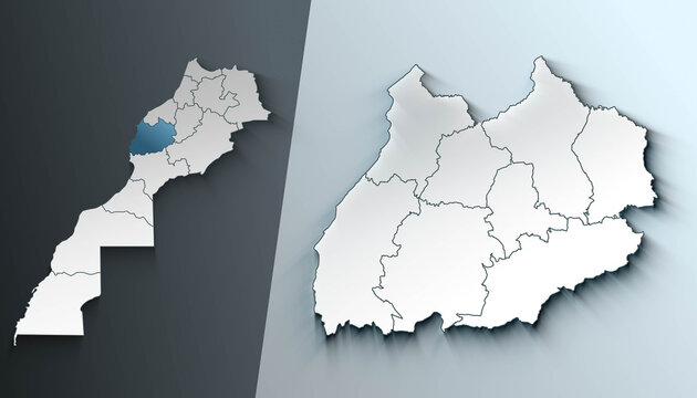 Morocco Map Highlighting Marrakech Safi with Zoomed Regional Municipalities