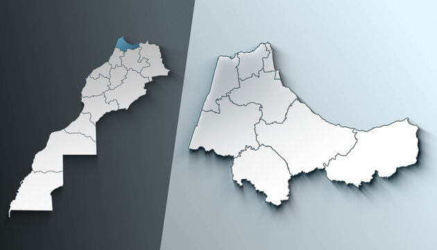 Morocco Map Highlighting Tangier Tetouan Al Hoceima with Zoomed Regional Municipalities