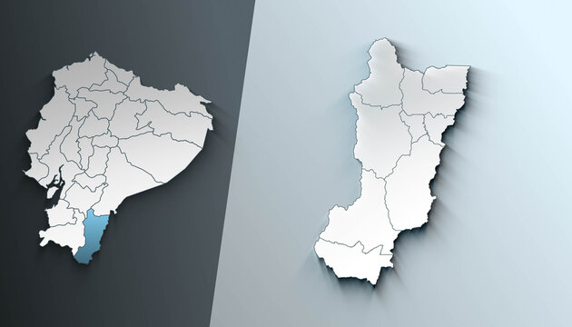 Ecuador Map Highlighting Zamora Chinchipe with Zoomed Regional Municipalities