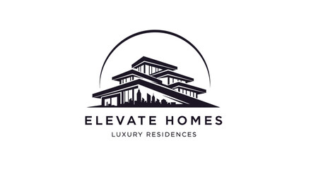 Fototapeta premium Elevate Homes Luxury Residences Logo Design with Modern Architecture.