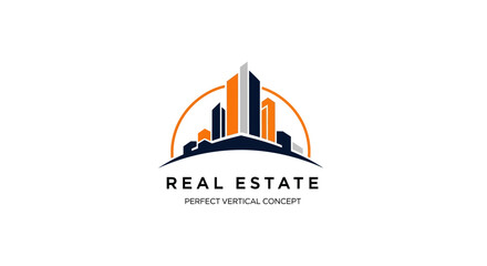 Naklejka premium Modern Real Estate Logo Design with City Skyline and Buildings.