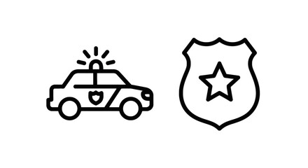 Police car and badge icons law enforcement and authority symbols security icon justice icon transport icon enforcement authority security detective © Shahajadi
