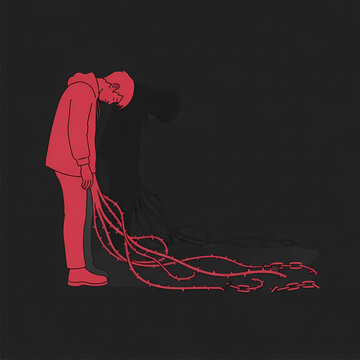 Conceptual illustration of a person trapped by thorny chains
