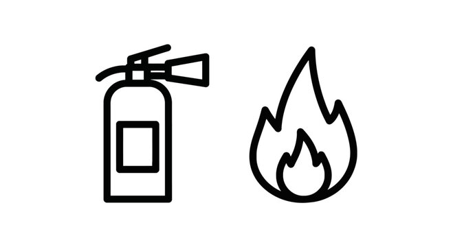 Fire extinguisher and fire icon with emergency services extinguisher emergency prevention protection combustion equipment vigilance security