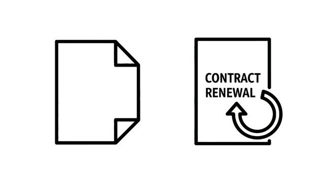 Blank document icon and contract renewal icon with circular arrow document contract circular business agreement extension template information