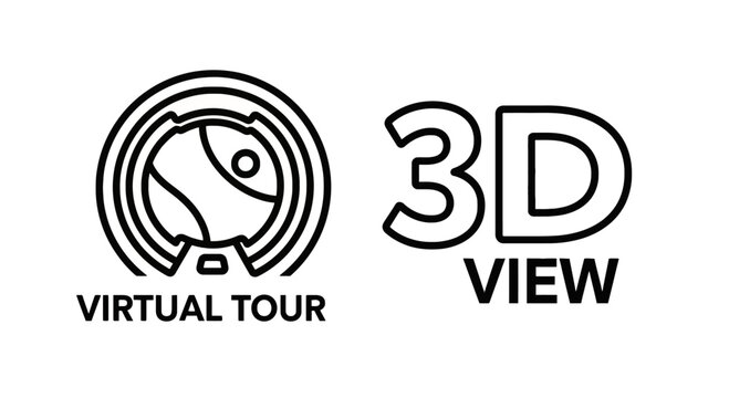 Virtual tour and 3D view icons for immersive digital experiences with augmented reality real estate user experience exploration navigation