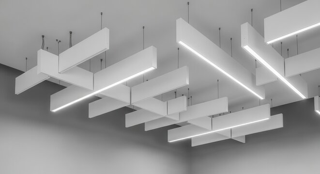 Modern Acoustic Ceiling Baffles With Integrated LED Lighting For Contemporary Interior Spaces