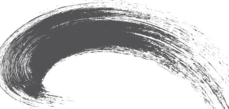 Dark gray curved paint brush stroke on white background
