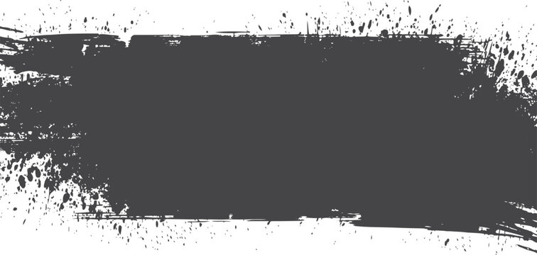 Dark gray grunge brush stroke banner with paint splatters