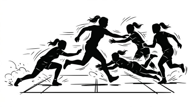 Women Kabaddi player vector silhouettes female Indian sport sketch doodle illustration isolated on white